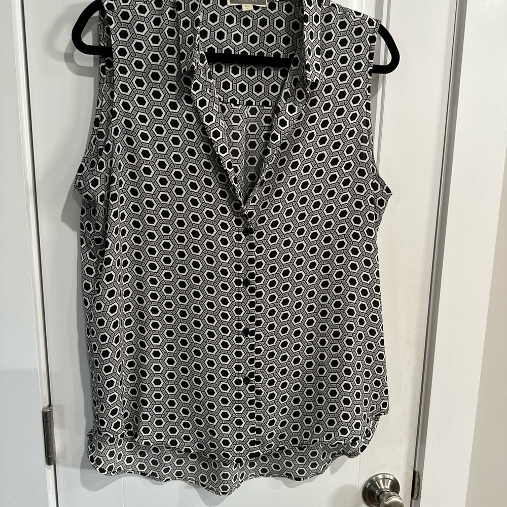 PLEIONE Sleeveless Blouse, Geometric Print, Button Front, Size L - Picture 6 of 11